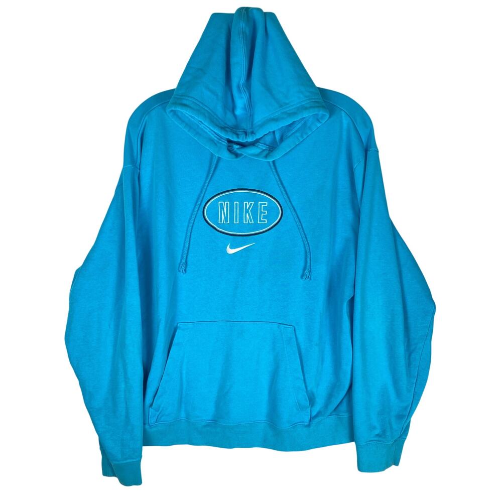 Nike Embroidered Logo Hoodie Womens L Turquoise Retro Streetwear Athleisure Y2K